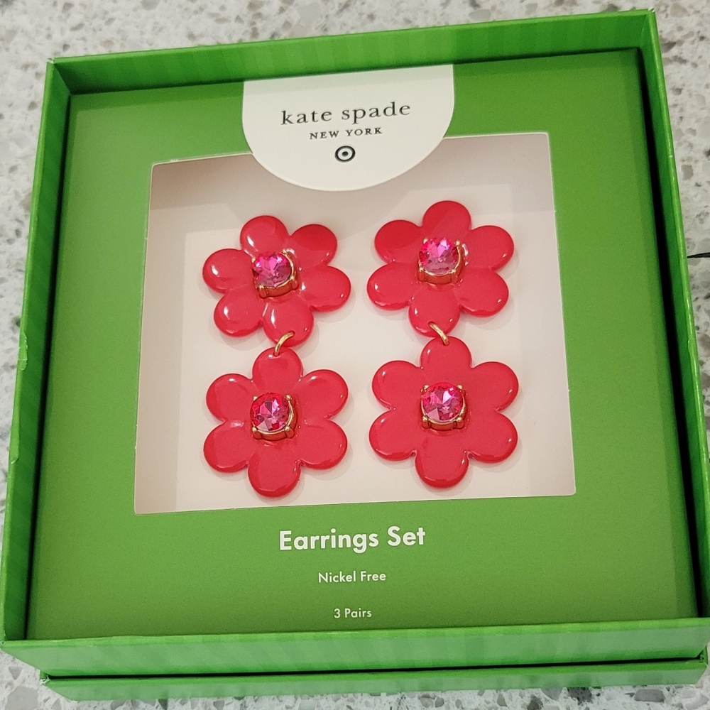 Kate Spade Vibrant Pink Floral Earrings Set